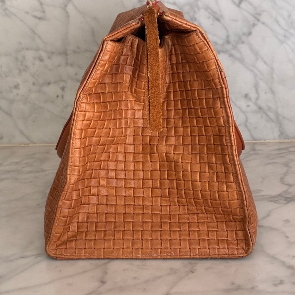 Authentic Clare V. Woven Leather Satchel Handbag in Cognac - Picture 4 of 14